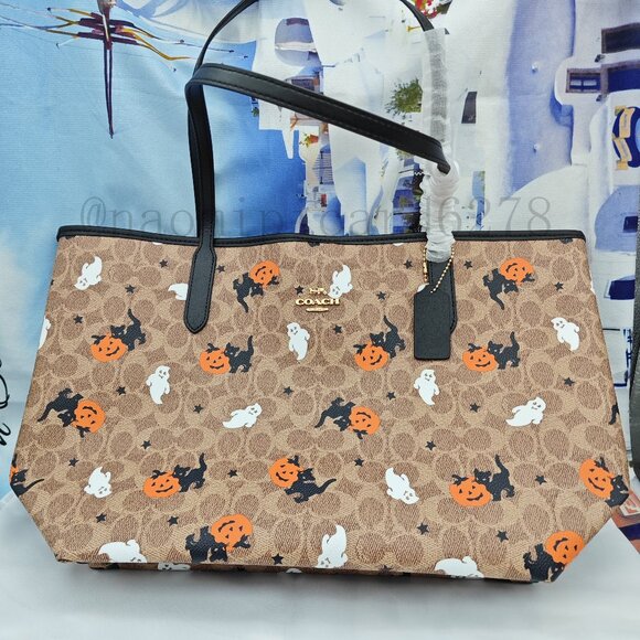Coach Halloween ghost pumpkin cat tote bag - Picture 1 of 7
